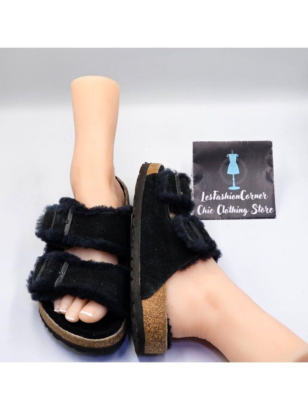 Birkenstock Women's Black Suede Leather Shearling Arizona Sandals Size 8 2706 - Picture 10 of 16